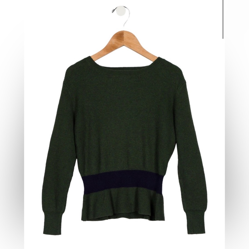 Bellerose Green Sweater with Navy Accent. Size 8. Great Condition Luxury